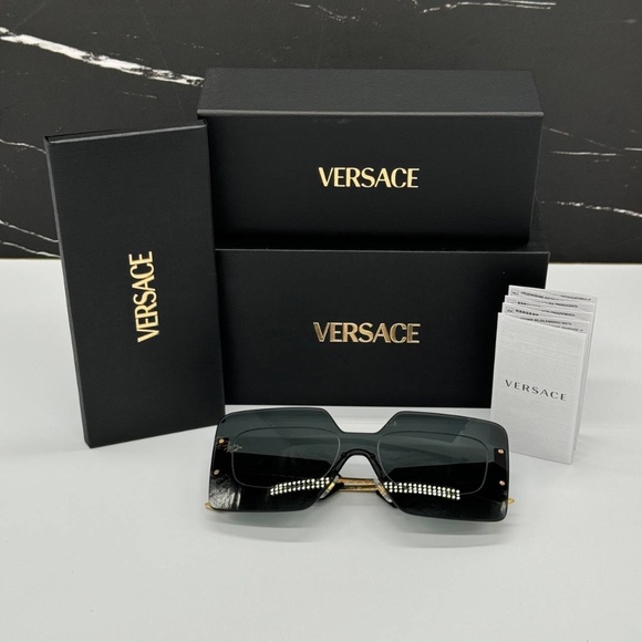 NEW MOD 2277 1002/87 VERSACE BLACK RIMLESS SQUARE VE2277 100287 WOMEN SUNGLASSES